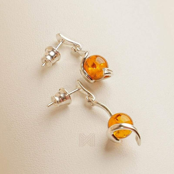 MILLENNE Multifaceted Baltic Amber Goblet Silver Drop Earrings with 925 Sterling Silver