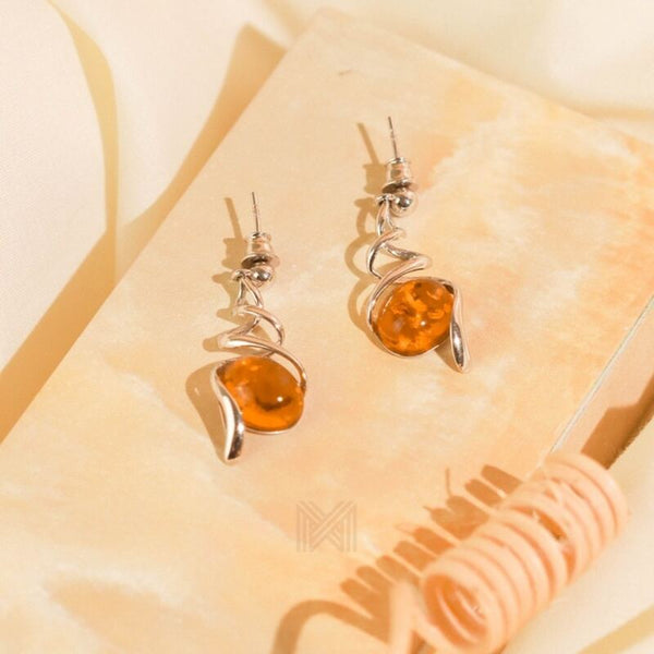 MILLENNE Multifaceted Baltic Amber Spiral Silver Drop Earrings with 925 Sterling Silver