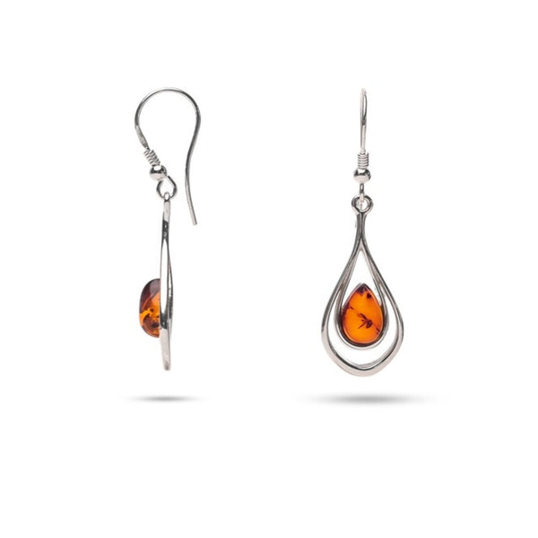 MILLENNE Multifaceted Baltic Amber Nested Drop Silver Hook Earrings with 925 Sterling Silver