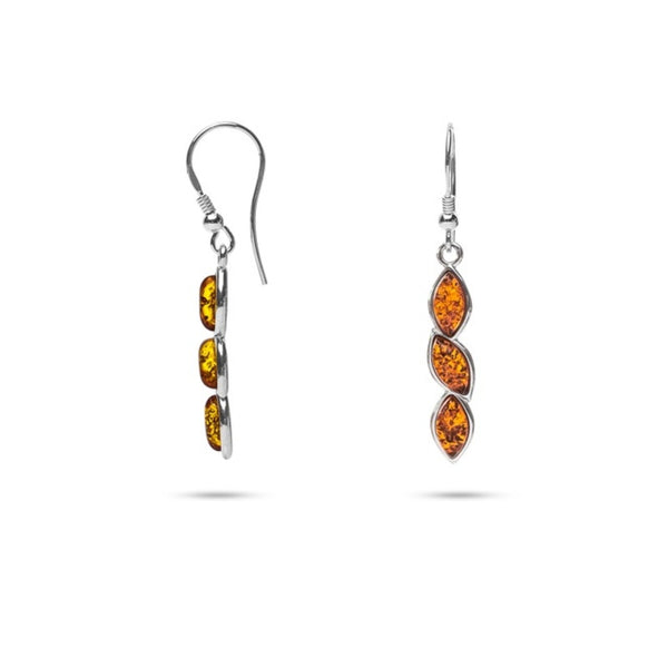 MILLENNE Multifaceted Baltic Amber Nested Drop Silver Dangle Earrings with 925 Sterling Silver