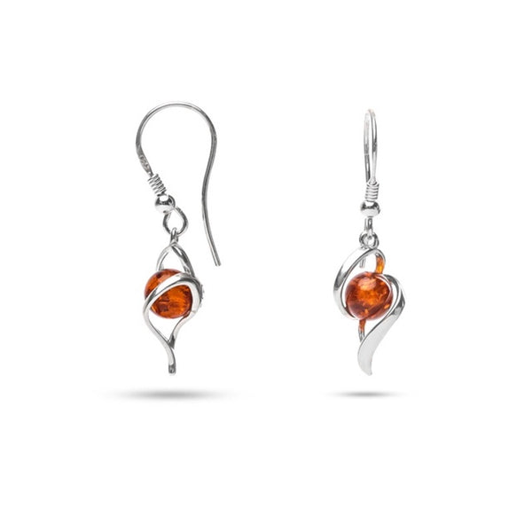 MILLENNE Multifaceted Baltic Amber Shell Encapsuled Silver Hook Earrings with 925 Sterling Silver