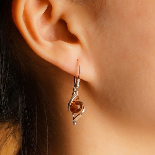 MILLENNE Multifaceted Baltic Amber Shell Encapsuled Silver Hook Earrings with 925 Sterling Silver