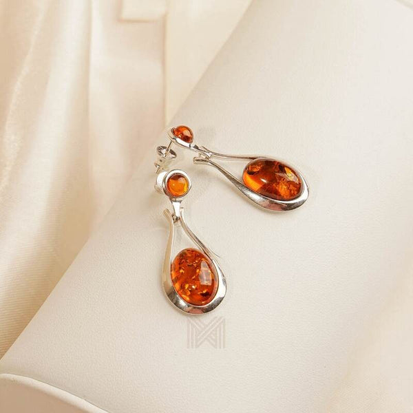 MILLENNE Multifaceted Baltic Amber Dew Drop Silver Teardrop Earrings with 925 Sterling Silver