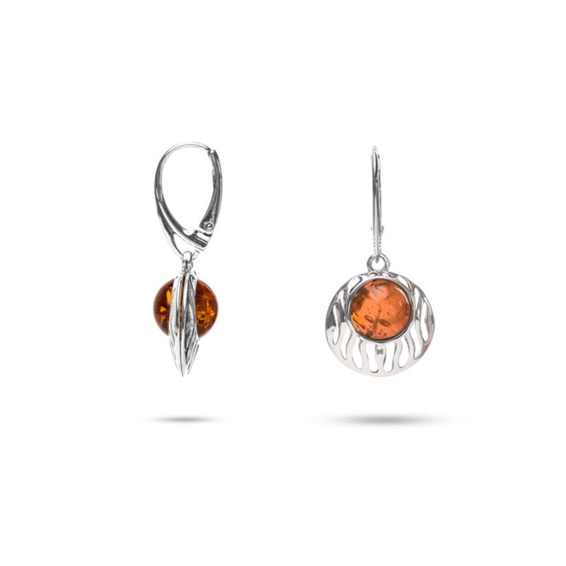 MILLENNE Multifaceted Baltic Amber Fringe Caged Silver Earrings with 925 Sterling Silver