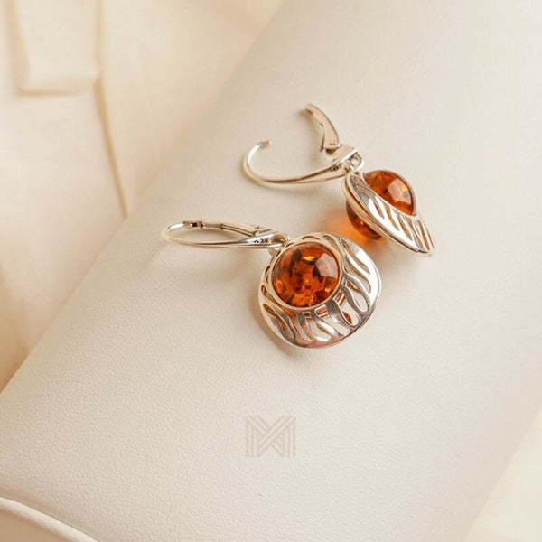 MILLENNE Multifaceted Baltic Amber Fringe Caged Silver Earrings with 925 Sterling Silver