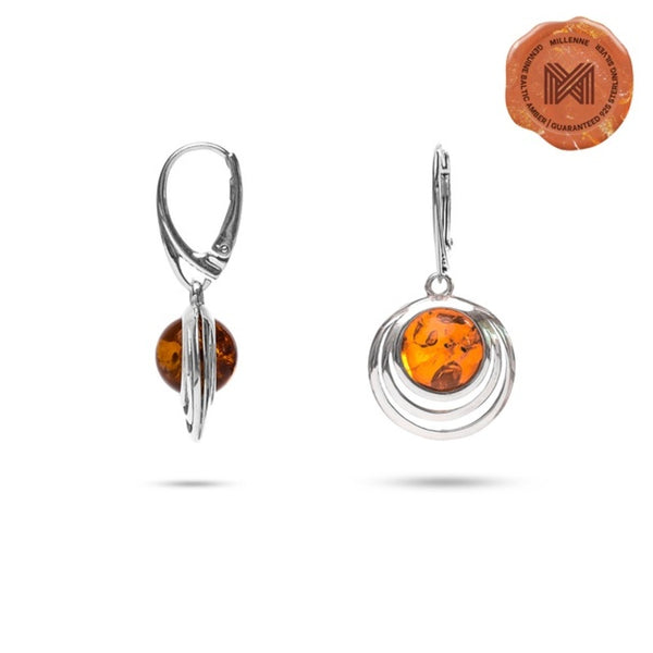 MILLENNE Multifaceted Baltic Amber Srtipe Caged Silver Earrings with 925 Sterling Silver