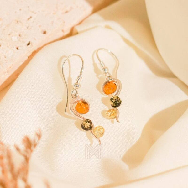 MILLENNE Multifaceted Baltic Amber Tristone Silver Earrings with 925 Sterling Silver
