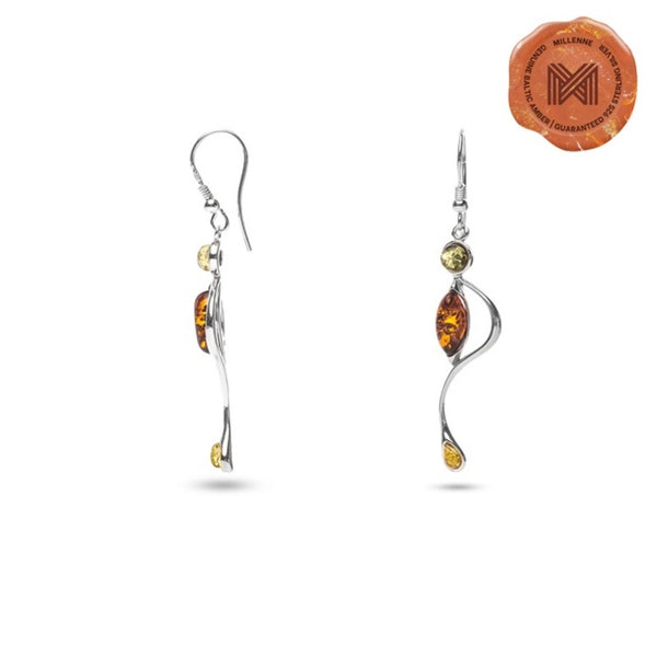MILLENNE Multifaceted Baltic Amber Organic Flow Silver Earrings with 925 Sterling Silver