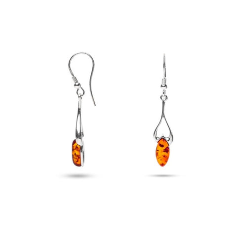 MILLENNE Multifaceted Baltic Amber Heart On Your Leaf Silver Earrings with 925 Sterling Silver