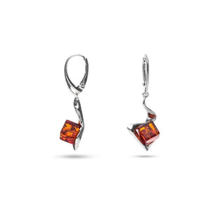 MILLENNE Multifaceted Baltic Amber Cube Silver Earrings with 925 Sterling Silver