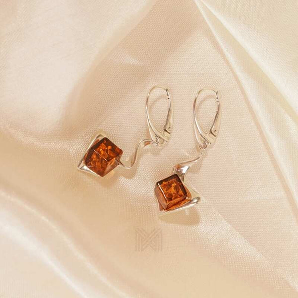 MILLENNE Multifaceted Baltic Amber Cube Silver Earrings with 925 Sterling Silver