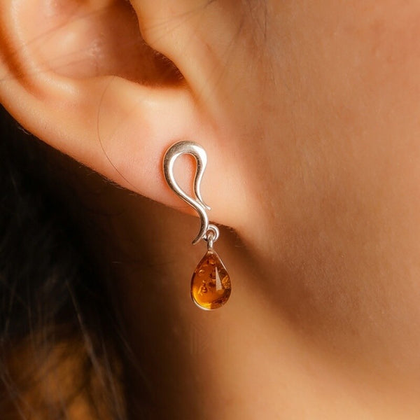 MILLENNE Multifaceted Baltic Amber Infinity Silver Earrings with 925 Sterling Silver