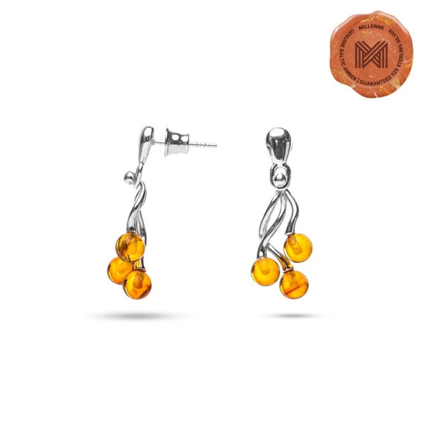 MILLENNE Multifaceted Baltic Amber Trio Silver Earrings with 925 Sterling Silver