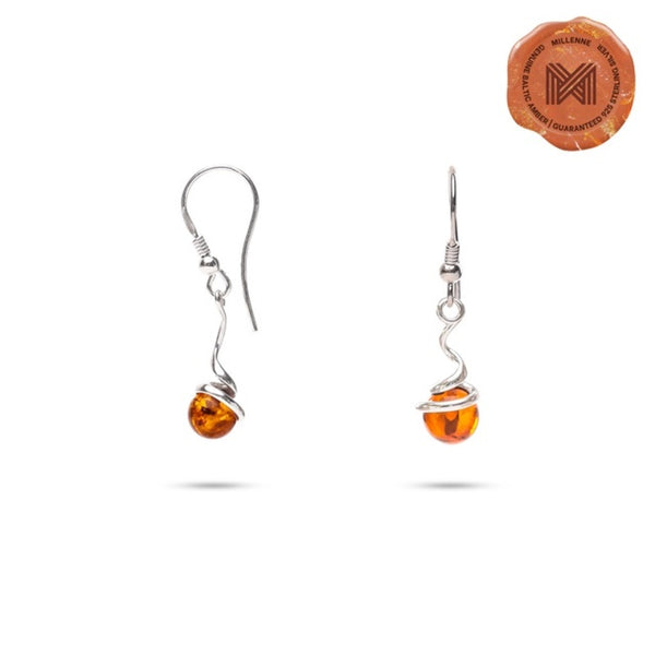 MILLENNE Multifaceted Baltic Amber Pill Silver Earrings with 925 Sterling Silver