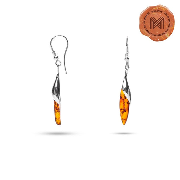 MILLENNE Multifaceted Baltic Amber Mystique Drop Silver Hook Earrings with 925 Sterling Silver