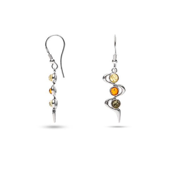 MILLENNE Multifaceted Baltic Amber Ribbon Silver Dangle Earrings with 925 Sterling Silver
