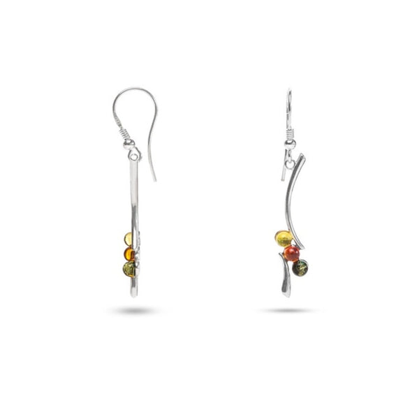 MILLENNE Multifaceted Baltic Amber Three Stones Silver Hook Earrings with 925 Sterling Silver