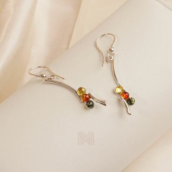 MILLENNE Multifaceted Baltic Amber Three Stones Silver Hook Earrings with 925 Sterling Silver