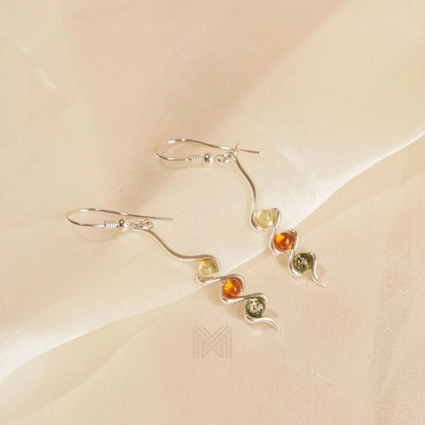 MILLENNE Multifaceted Baltic Amber Multi Stones Silver Dangle Earrings with 925 Sterling Silver