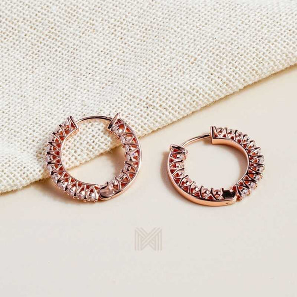 MILLENNE Made For The Night Flat Sun Cubic Zirconia Rose Gold Hoop Earrings with 925 Sterling Silver