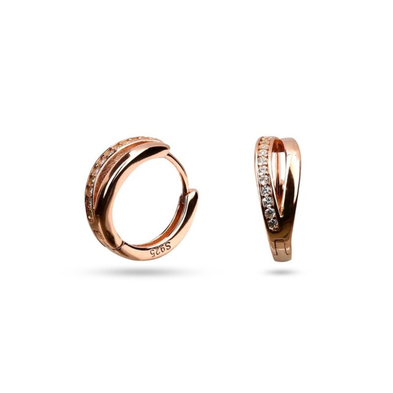 MILLENNE Made For The Night Double Lined Cubic Zirconia Rose Gold Hoop Earrings with 925 Sterling Silver