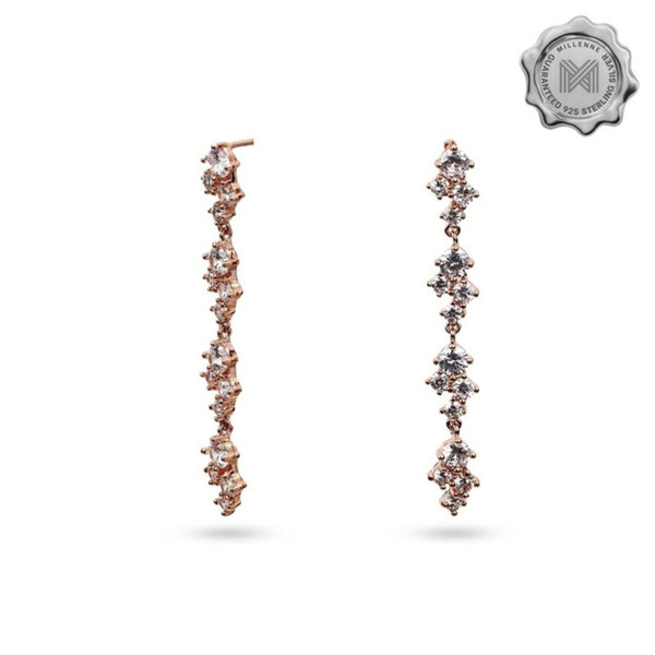 MILLENNE Made For The Night Diamond Triads Cubic Zirconia Rose Gold Drop Earrings with 925 Sterling Silver