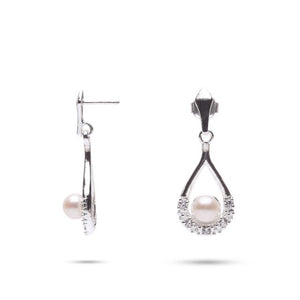 MILLENNE Made For The Night Freshwater Pearls in Droplet Cubic Zirconia Silver Teardrop Earrings with 925 Sterling Silver
