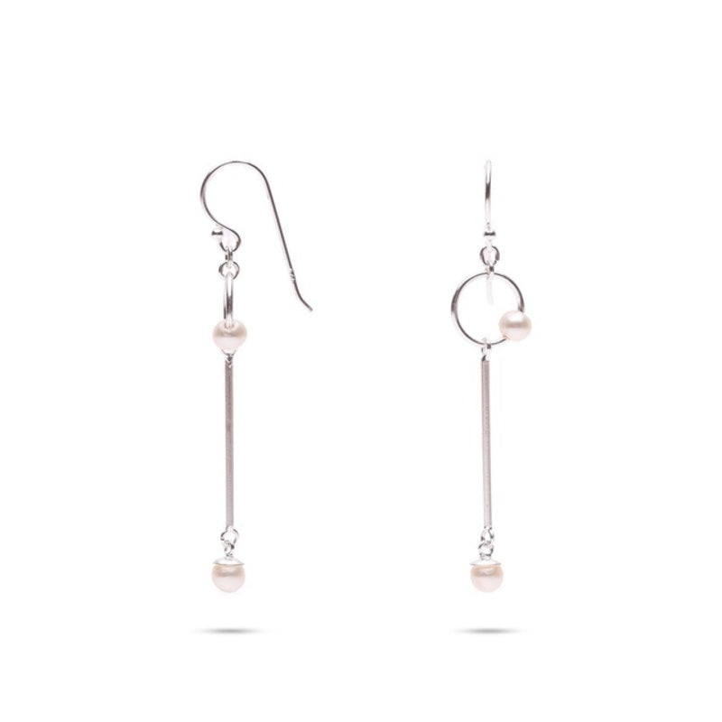 MILLENNE Millennia 2000 Freshwater Pearls Circle and Beaded Silver Dangle Earrings with 925 Sterling Silver