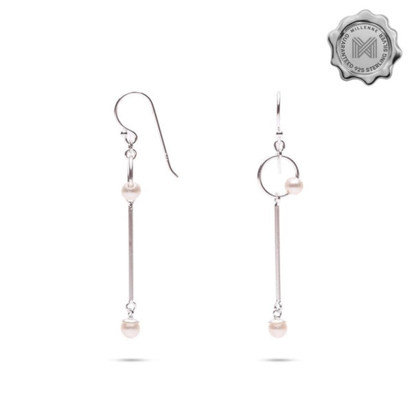 MILLENNE Millennia 2000 Freshwater Pearls Circle and Beaded Silver Dangle Earrings with 925 Sterling Silver