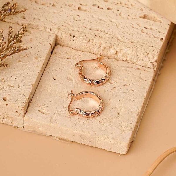 MILLENNE Minimal Rustic Finish Rose Gold Hoop Earrings with 925 Sterling Silver