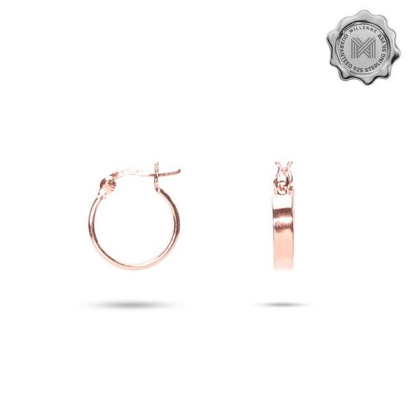 MILLENNE Minimal Square Tube Rose Gold Hoop Earrings with 925 Sterling Silver