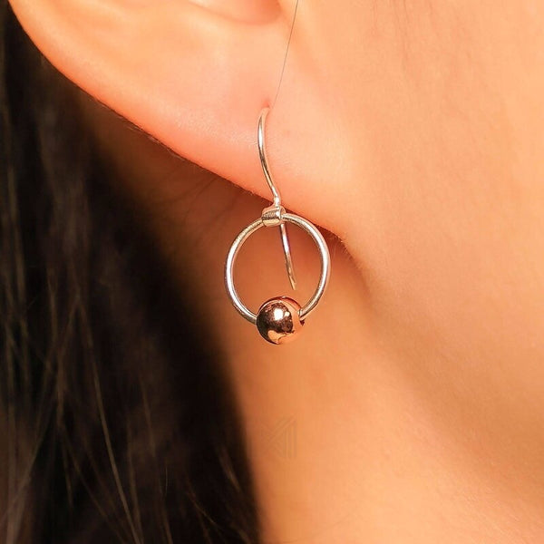 MILLENNE Minimal Ball Rose Gold Hook Earrings with 925 Sterling Silver