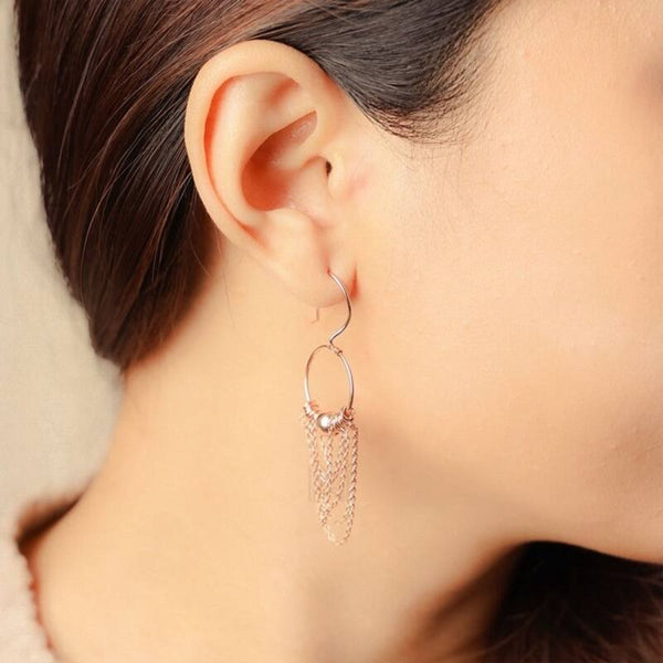 MILLENNE Millennia 2000 Chains Threaded Ball Rose Gold Dangle Earrings with 925 Sterling Silver