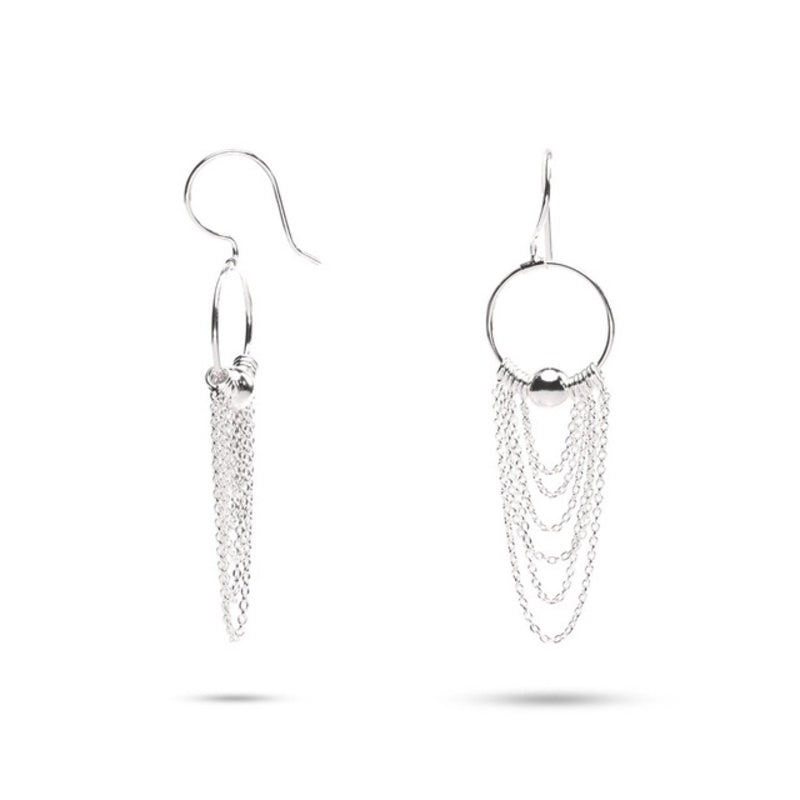 MILLENNE Millennia 2000 Chains Threaded Ball Silver Dangle Earrings with 925 Sterling Silver
