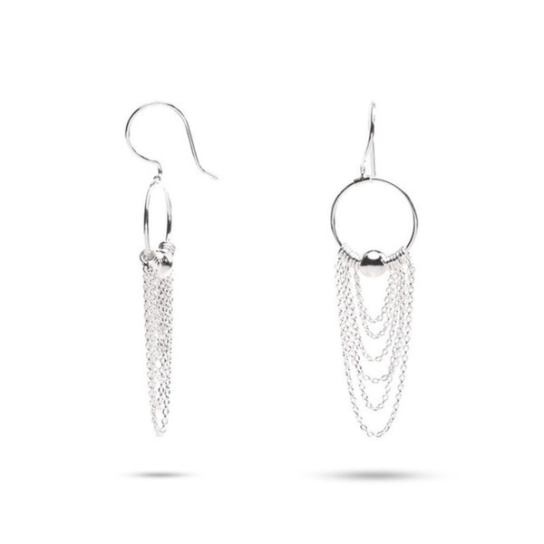 MILLENNE Millennia 2000 Chains Threaded Ball Silver Dangle Earrings with 925 Sterling Silver