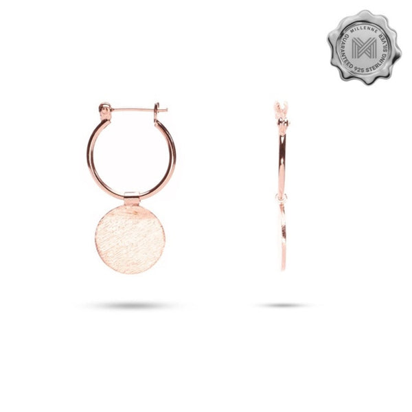 MILLENNE Minimal Flat Circle Disc Rose Gold Hoop Earrings with 925 Sterling Silver