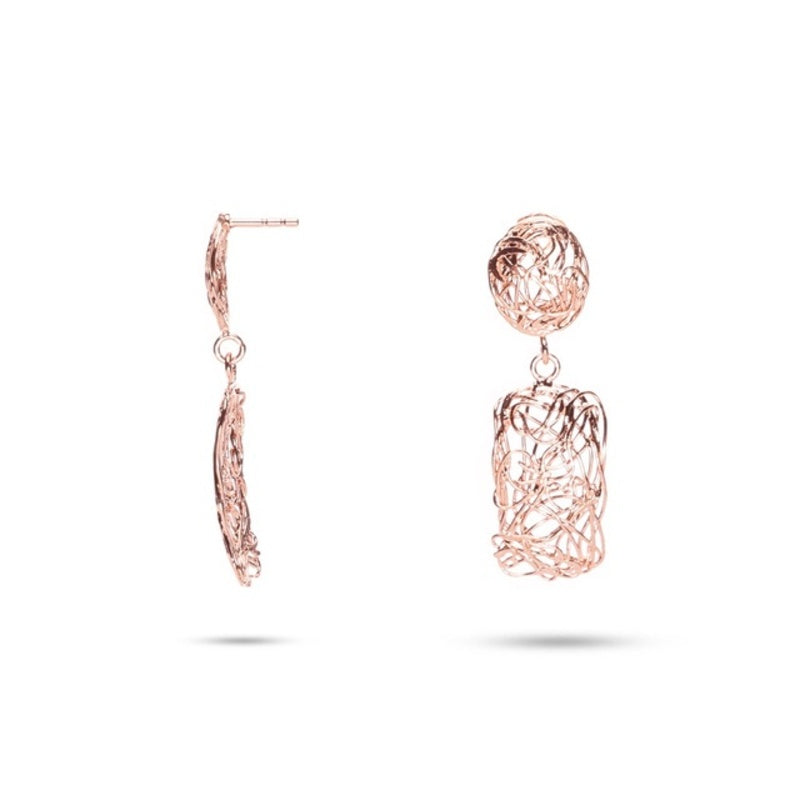MILLENNE Millennia 2000 Dangling-Rectangle Stud Rose Gold Drop Earrings with 925 Sterling Silver
