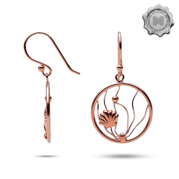 MILLENNE Millennia 2000 Oyster Shell Rose Gold Hook Earrings with 925 Sterling Silver