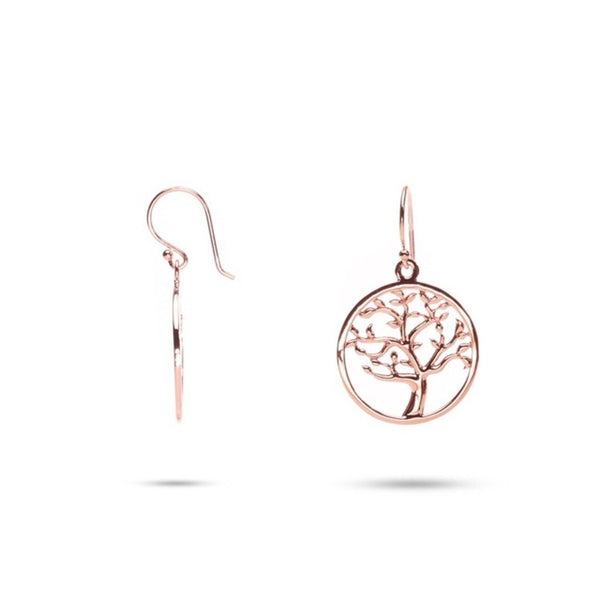 MILLENNE Millennia 2000 Scattered Tree of Life Dangle Rose Gold Hook Earrings with 925 Sterling Silver