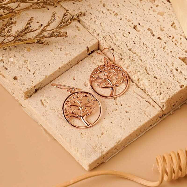 MILLENNE Millennia 2000 Scattered Tree of Life Dangle Rose Gold Hook Earrings with 925 Sterling Silver