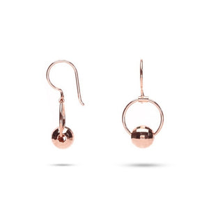 MILLENNE Minimal Faceted Ball Open Circle Rose Gold Hook Earrings with 925 Sterling Silver