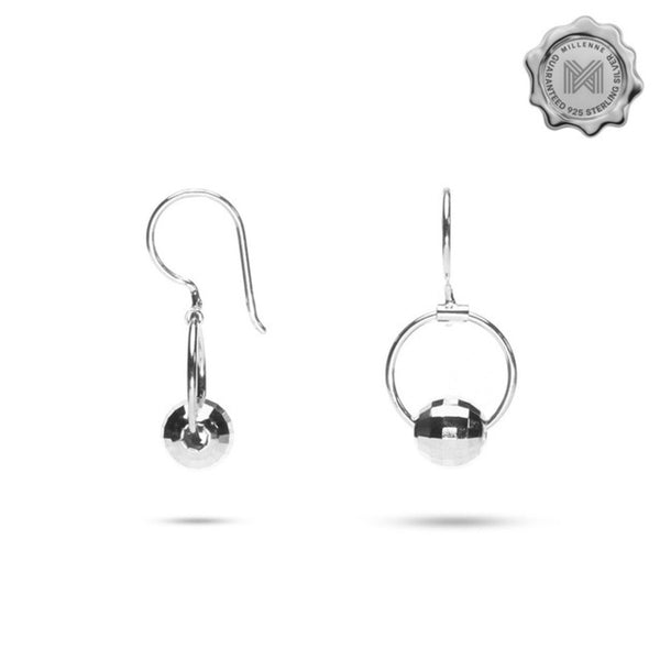 MILLENNE Minimal Faceted Ball Open Circle Rose Gold Hook Earrings with 925 Sterling Silver