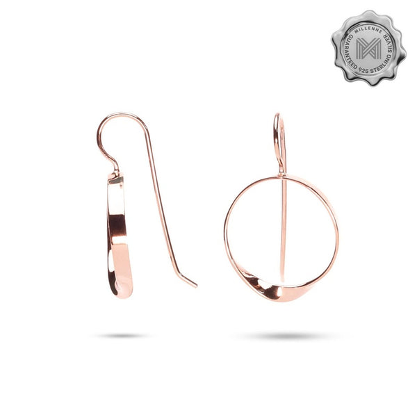 MILLENNE Minimal Circle Arched Rose Gold Hook Earrings with 925 Sterling Silver