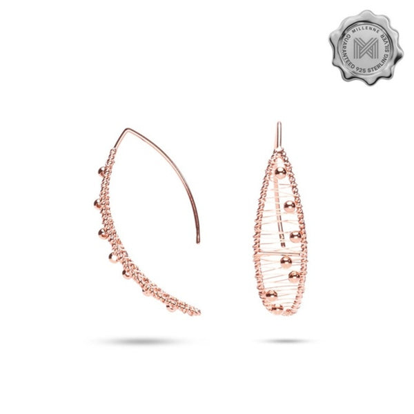 MILLENNE Millennia 2000 Handmade Interlace Beaded Drop Rose Gold Threader Earrings with 925 Sterling Silver