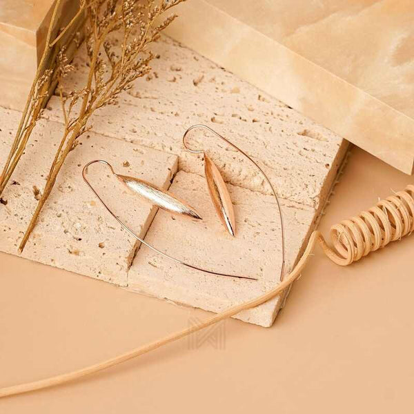 MILLENNE Minimal Brushed Marquise Curve Rose Gold Threader Earrings with 925 Sterling Silver