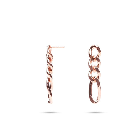 MILLENNE Millennia 2000 Figaro Chain Stud Rose Gold Drop Earrings with 925 Sterling Silver
