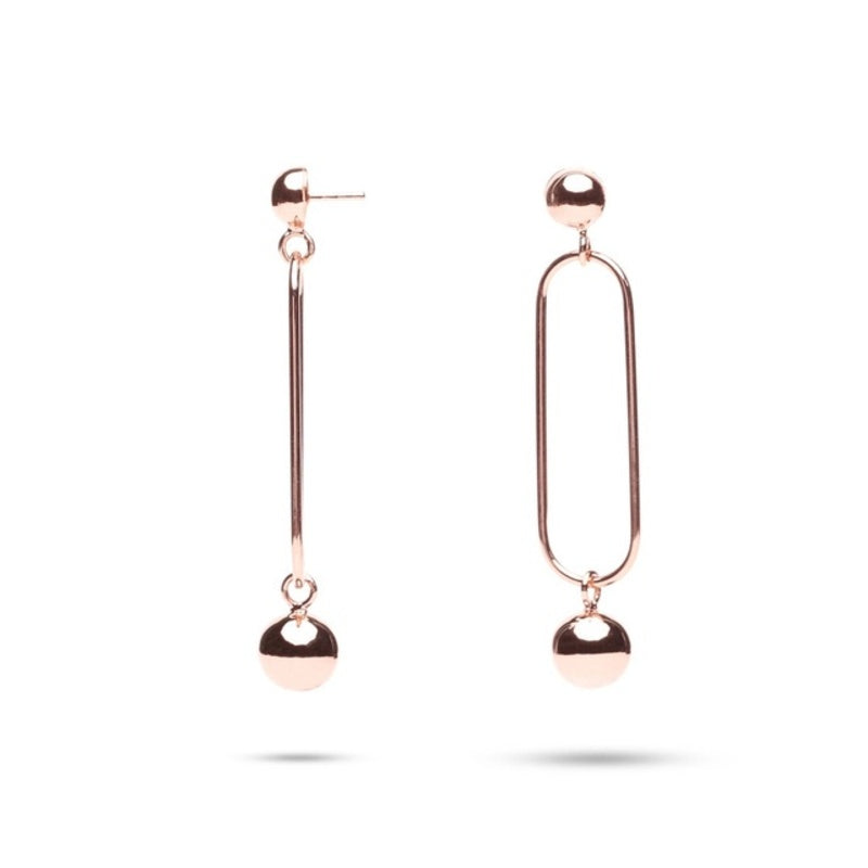 MILLENNE Minimal Oval Open Hanging Sphere Stud Rose Gold Drop Earrings with 925 Sterling Silver