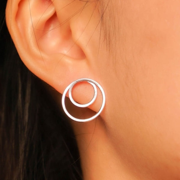 MILLENNE Minimal Double Circles Silver Stud Earrings with 925 Sterling Silver