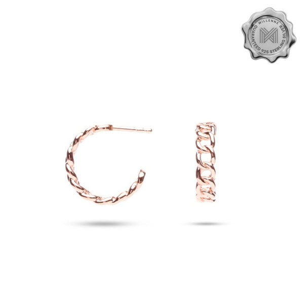 MILLENNE Millennia 2000 Rolo Cord Stud Rose Gold Hoop Earrings with 925 Sterling Silver