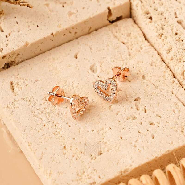 MILLENNE Millennia 2000 Open Sparkling Heart Stud Cubic Zirconia Rose Gold Stud Earrings with 925 Sterling Silver